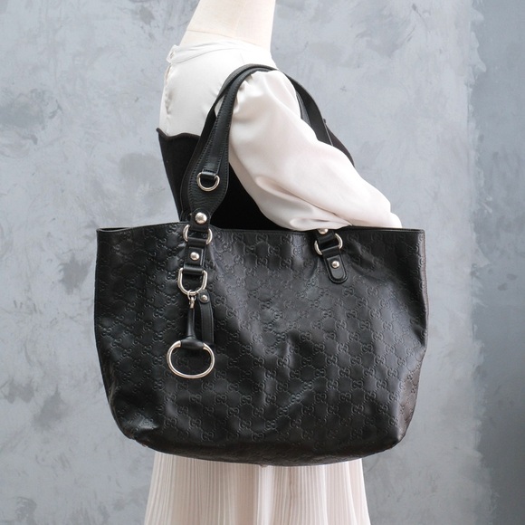 GUCCI Ssima Horsebit Tote Shoulder Hand Bag Leather - Picture 1 of 12